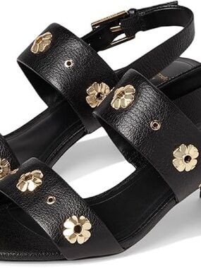 kate spade new york Spade Flower Stud Pebbled Leather Block Heel Sandal